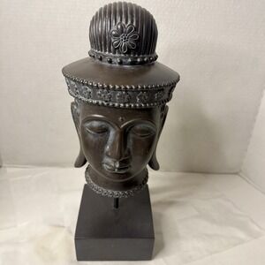 Bronze Style Asian Buddha Head Bust Sculpture Altar Prayer Yoga Namaste